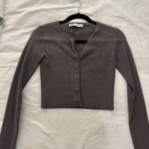 Zara Women's Button-Up Ribbed Cardigan - Brown